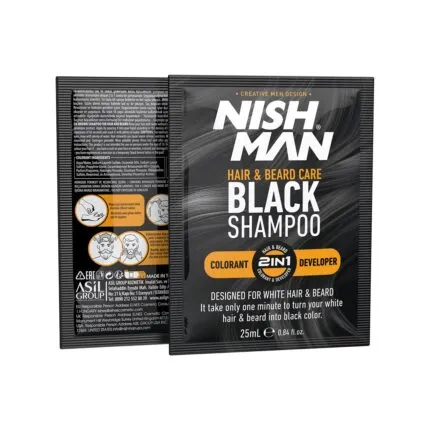Nishman Hair & Beard Colour Shampoo - Black- Sachet